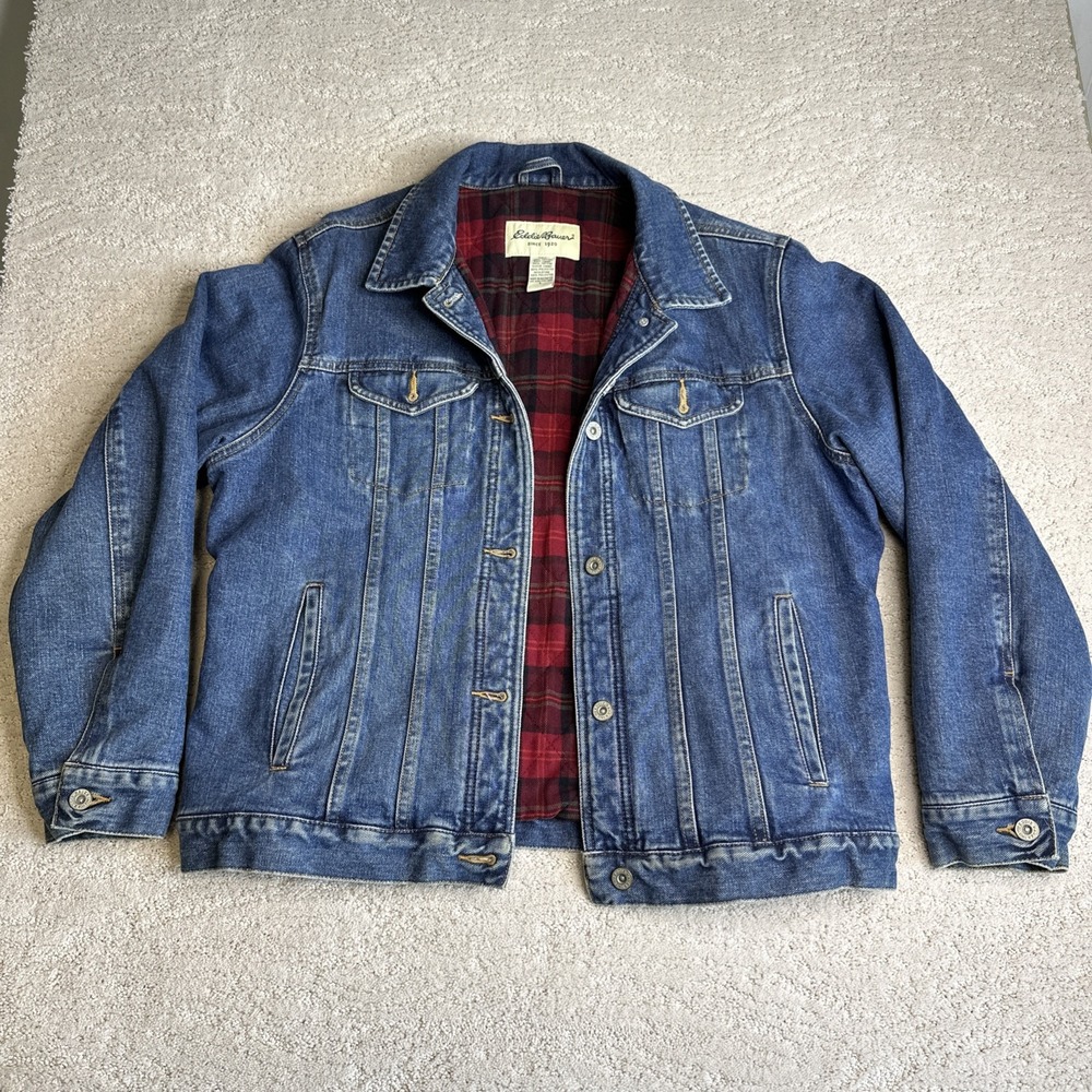 Eddie Bauer Large Flannel Lined Denim Jacket Heavy Shacket Trucker